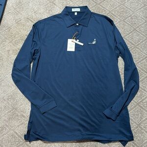 Men’s New with tags Navy Peter Millar long sleeve Sun Protected Shirt with logo